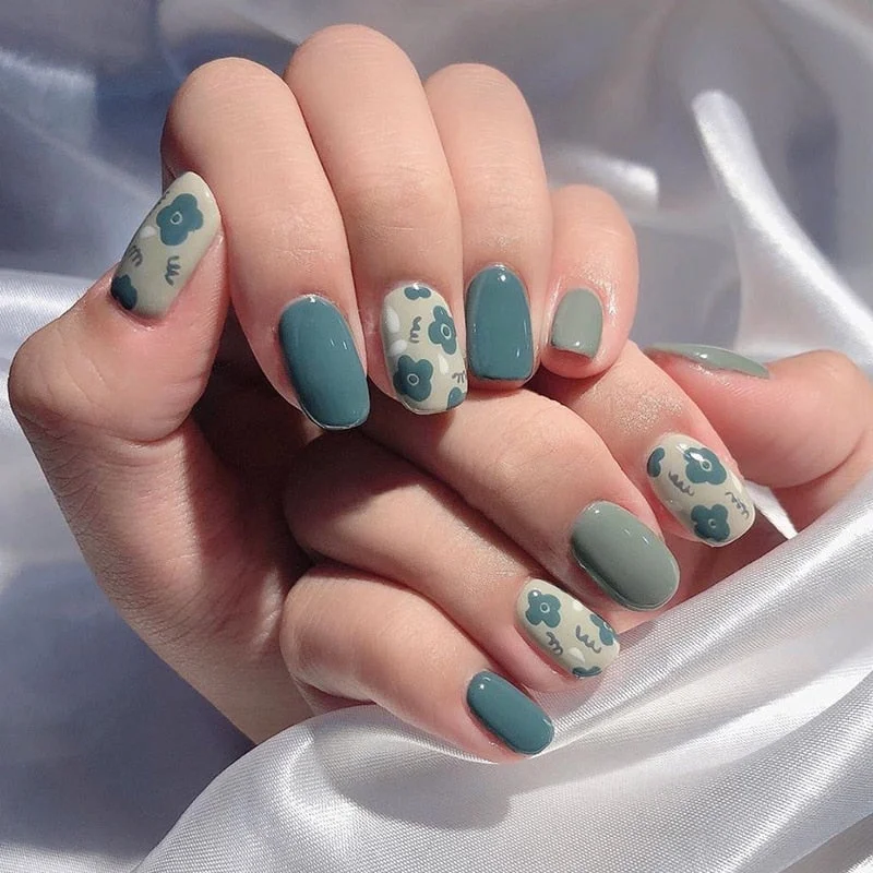 24Pcs/box wholesales Fake Nails Press On for women Bride White Flower designs Artificial Nail tips full cover acryl False Nails-Nail Inspo