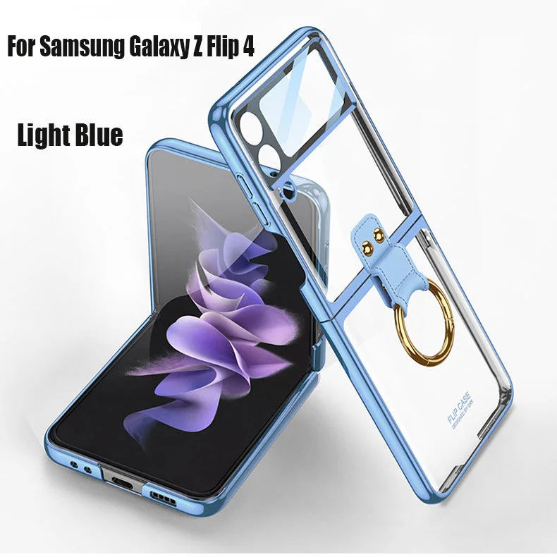 For Samsung ZFlip4 Shell Film Phantom Ring Personality Pure Color Simple Transparent PC Hard Case Phone Case