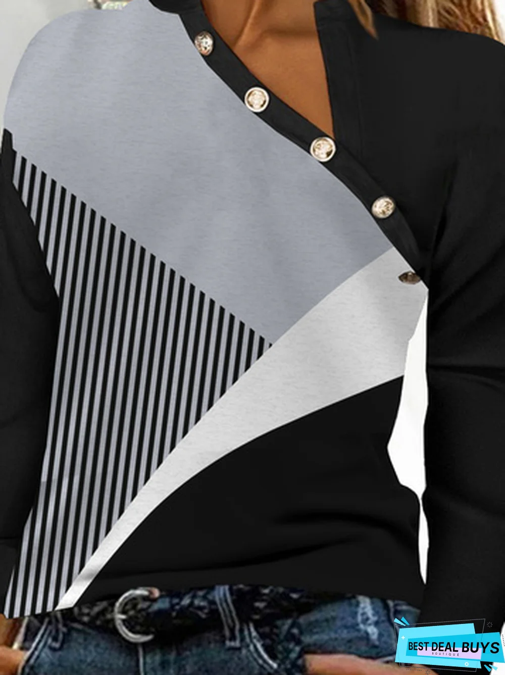 Loose Casual Long sleeve V neck T-Shirt