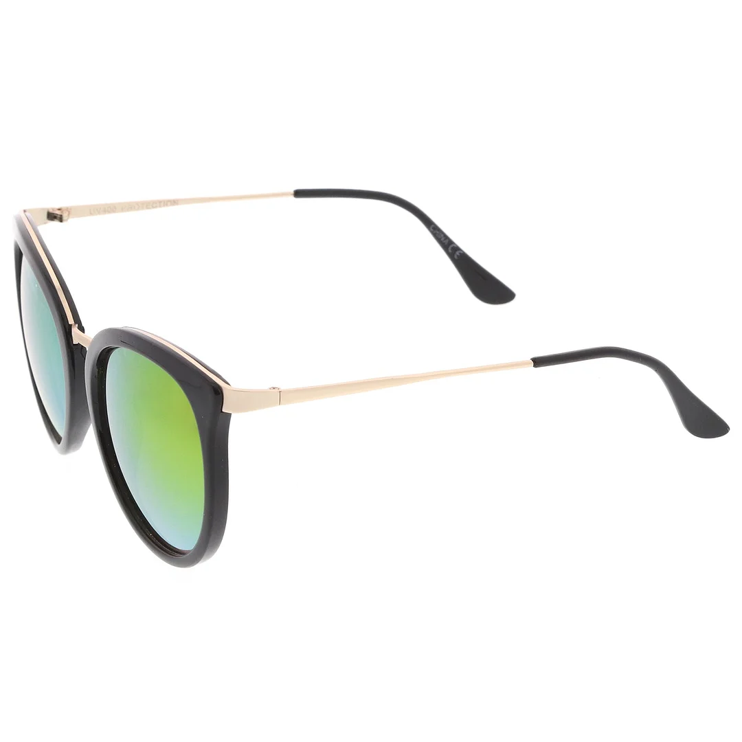 Modern Slim Metal Temple Colored Mirror Lens Cat Eye glasses 54mm