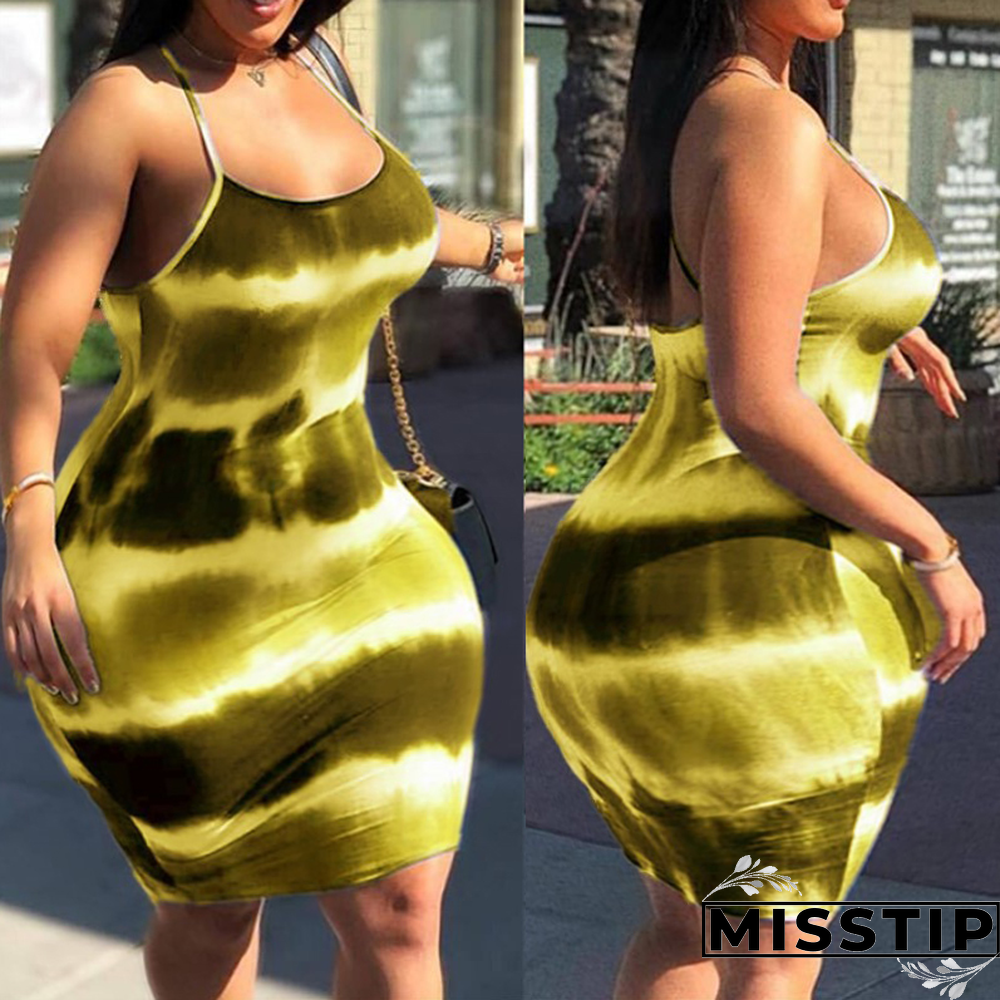 Green Fashion Sexy Daily Spaghetti Strap Sleeveless Spaghetti Strap Mini Dress Mini Tie Dye Dresses