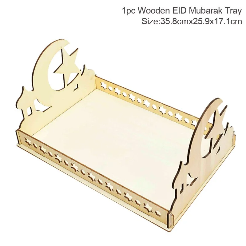 Wooden Eid Mubarak Decoration for Home Islamic Ramadan Kareem Muslim Party Decor Eid Food Tray Ramadan Mubarak Gifts Eid Al Adha