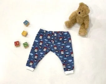 Pornhint Airplanes & Pandas Baby Leggings, Blue Baby Pants,