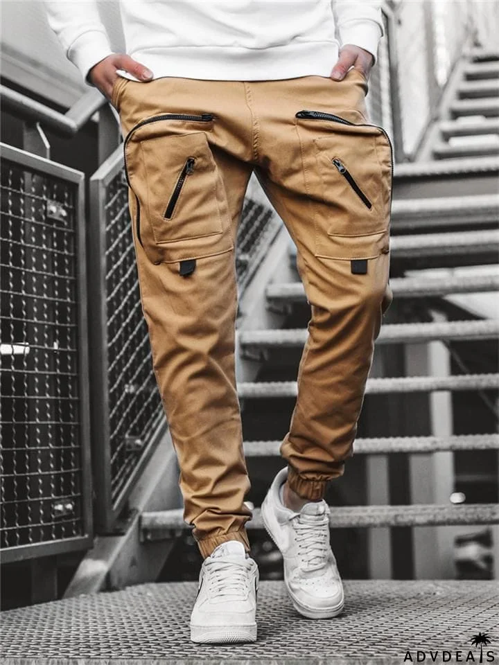 Mens Casual Multi-Pocket Skinny Cargo Pants