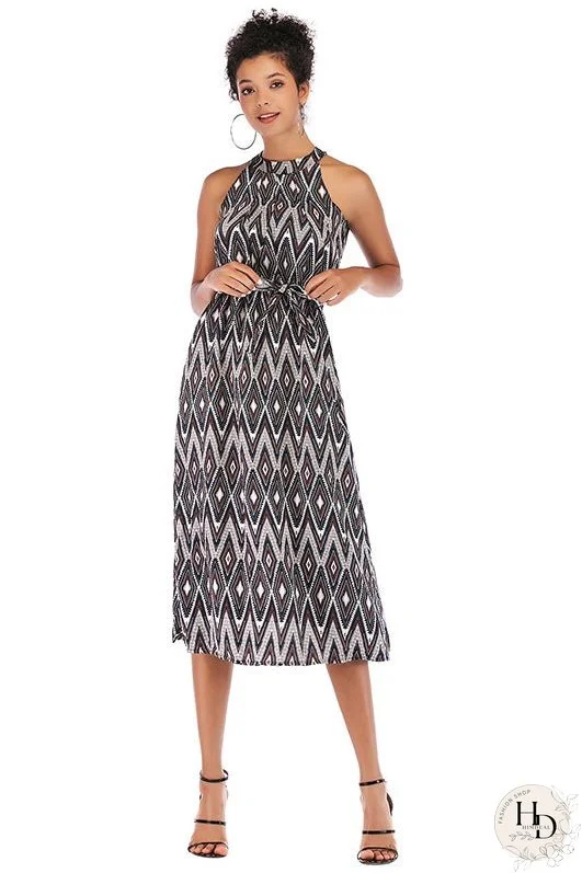 Floral Tie Front Elastic Waist Chiffon Dress