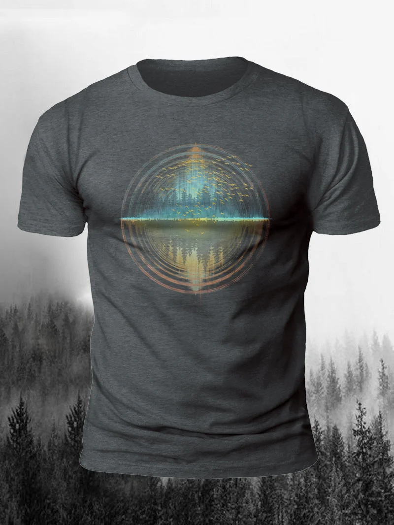 Men's Geometric Sunset Forest Atmosphere Short-Sleeved Shirt in  mildstyles