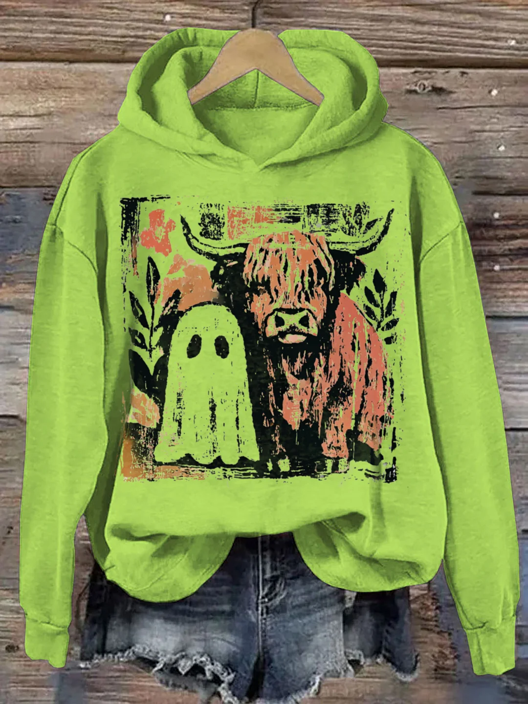 Cute Fall Highland Cow Ghost Hoodie