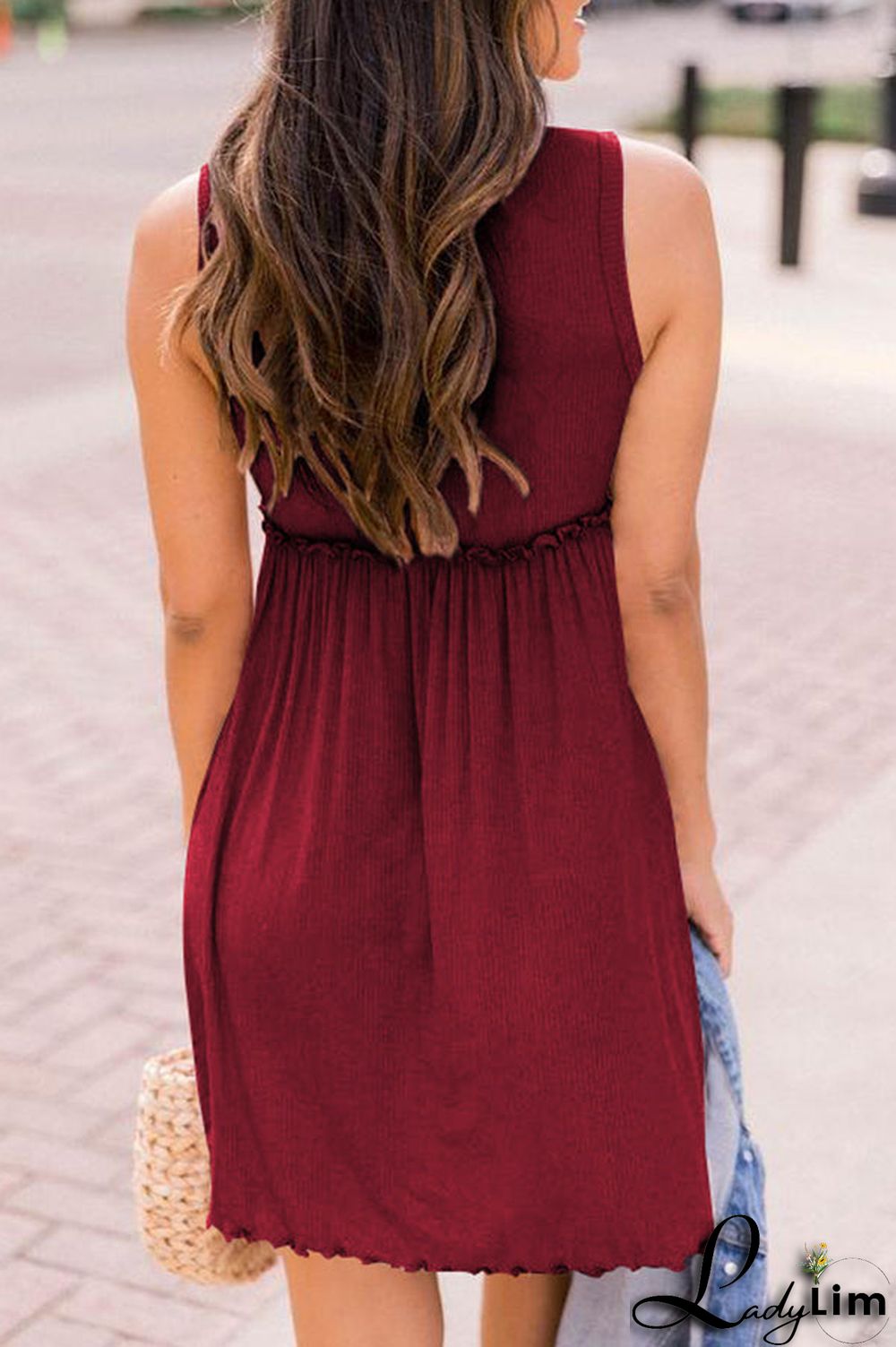 Apricot Casual Solid Patchwork U Neck Cake Skirt Dresses