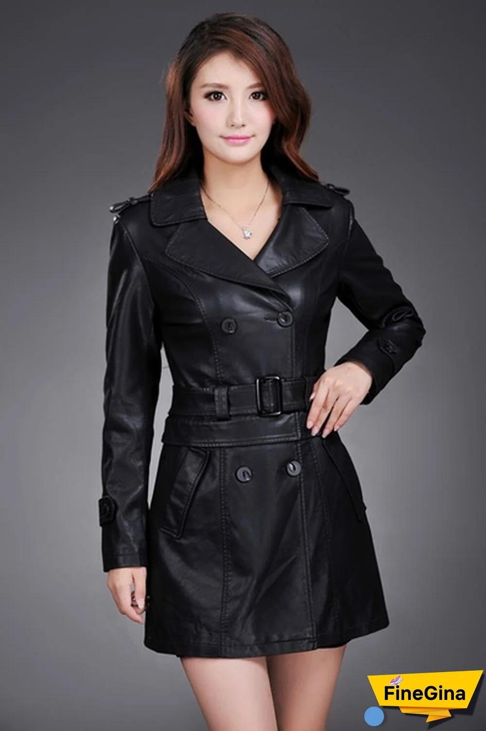 US Size Leather Jacket Women Top Fashion Plus Size Slim Dual Use PU Removable Ladies Faux Synthetic Long Leather Trench Coat Female