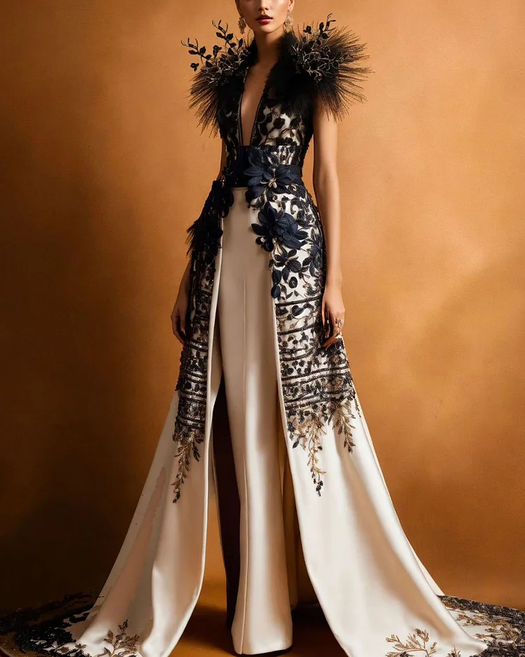 Elegant Embroidered Floral Jumpsuit