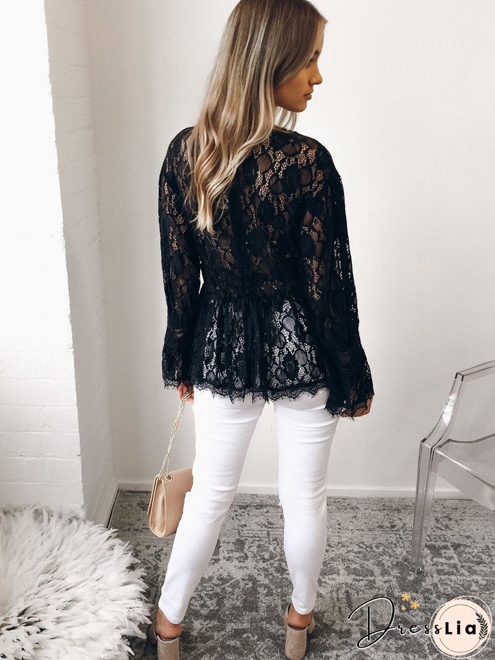 Lace Long Sleeves Round Neck Top