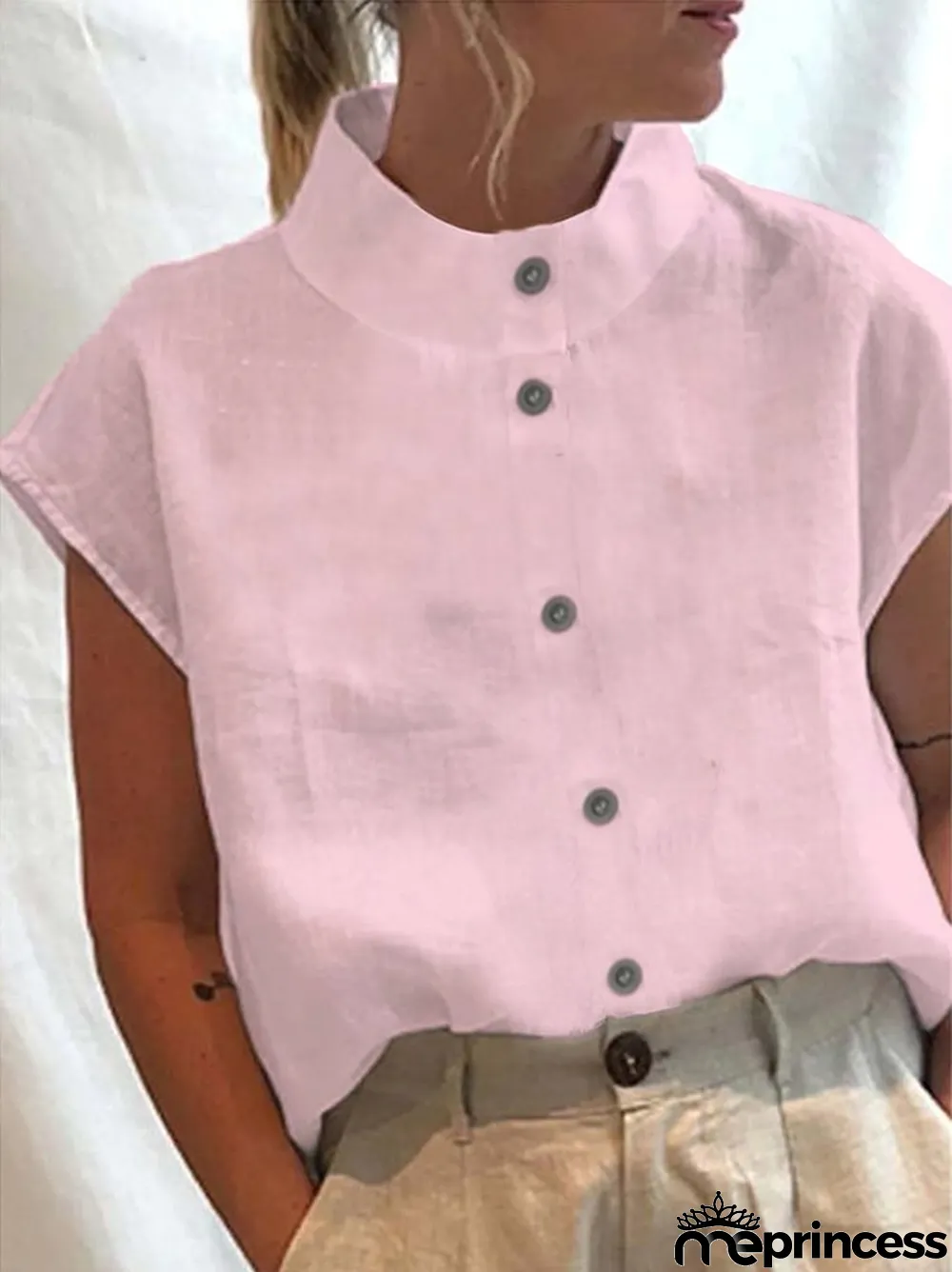 Solid Color Half Turtleneck Button Down Casual Shirt