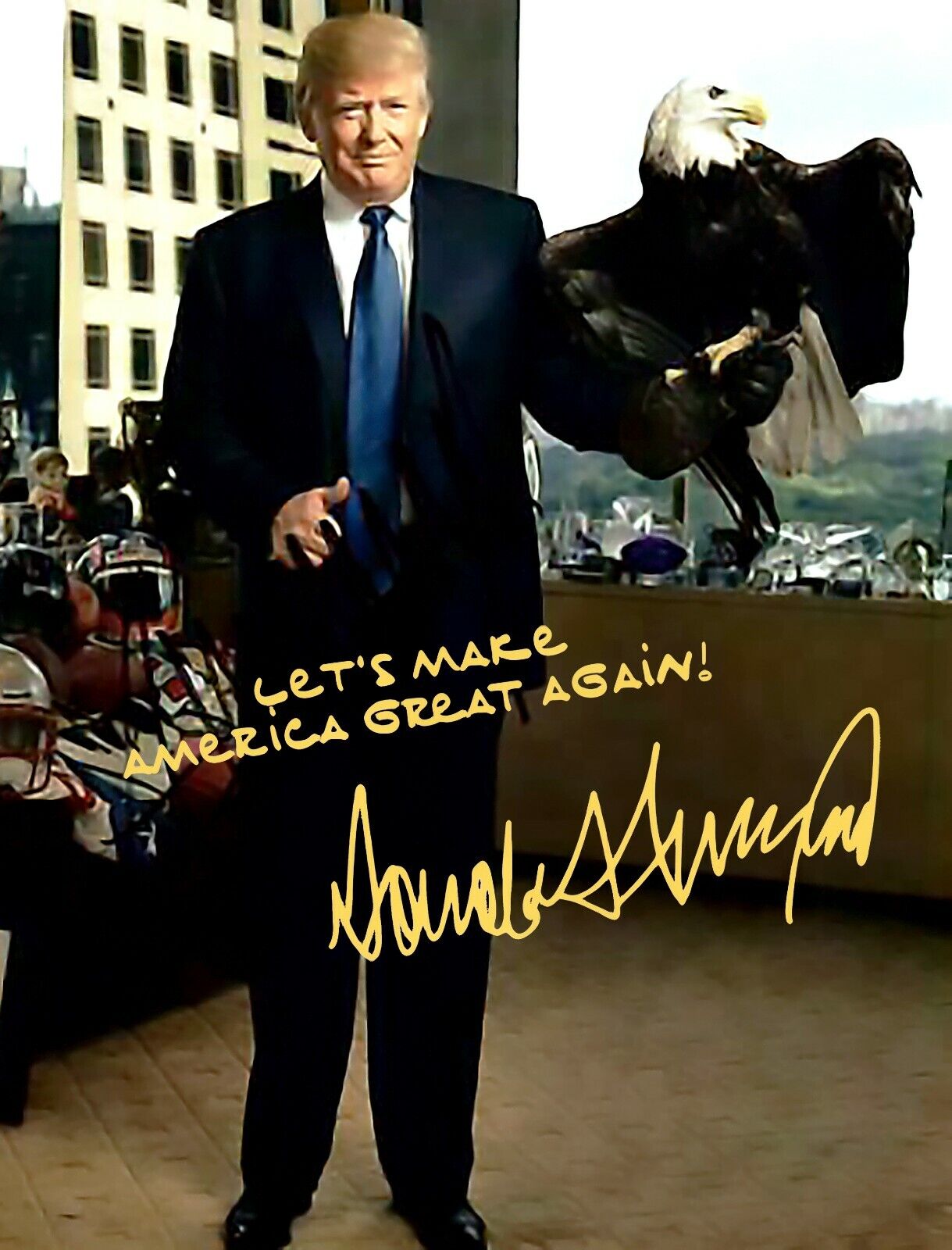 PRESIDENT DONALD TRUMP AMERICAN BALD EAGLE SIGNED AUTOGRAPH 8.5X11 Photo Poster painting REPRINT