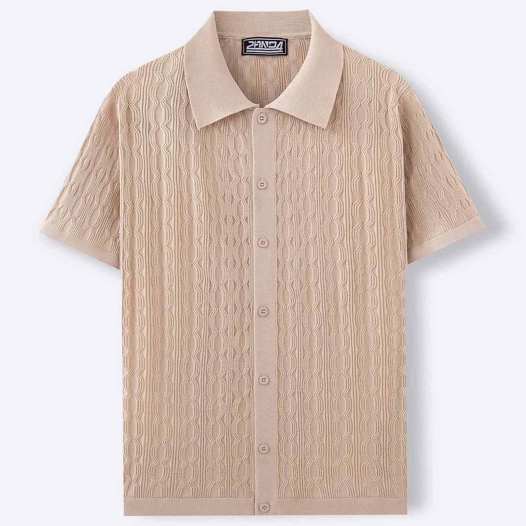 Uveng Uveng Short-Sleeved Men's Fashion Knitted Shirt Men's Casual Button-Down Cardigan POLO Shirt SY0084