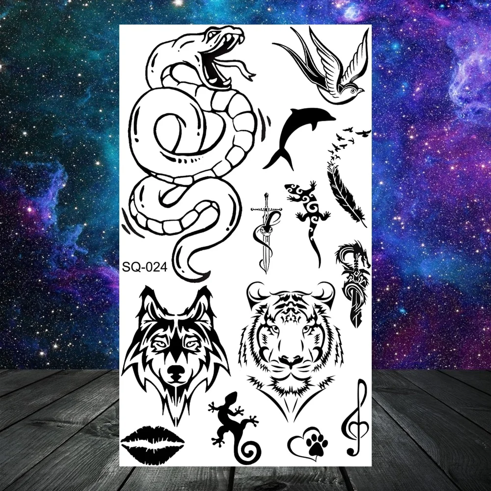 Sdrawing Seahorse Whale Temporary Tattoos For Women Men Cross Anchor Skeleton Thorns Elephant Fake Tattoo Fashion Tatoos Paper