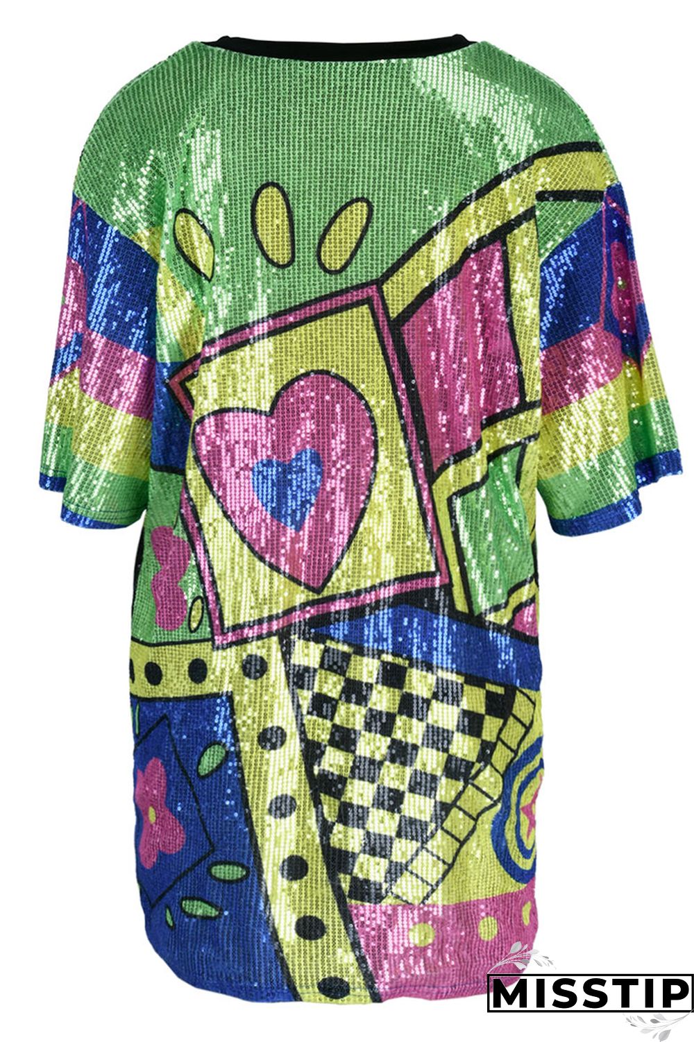 Rose Red Fashion Casual Patchwork Sequins O Neck A Line Dresses