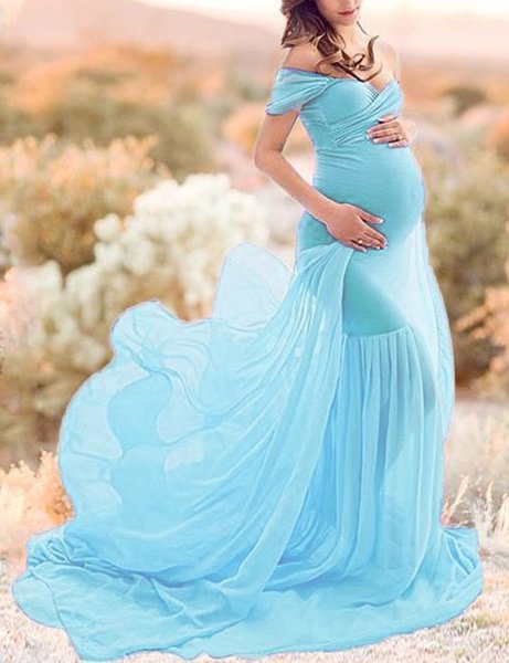 Long Maternity Photography Props Pregnancy Dress For Photo Shooting Off Shoulder Pregnant Dresses For Women Maxi Maternity Gown - Chicaggo