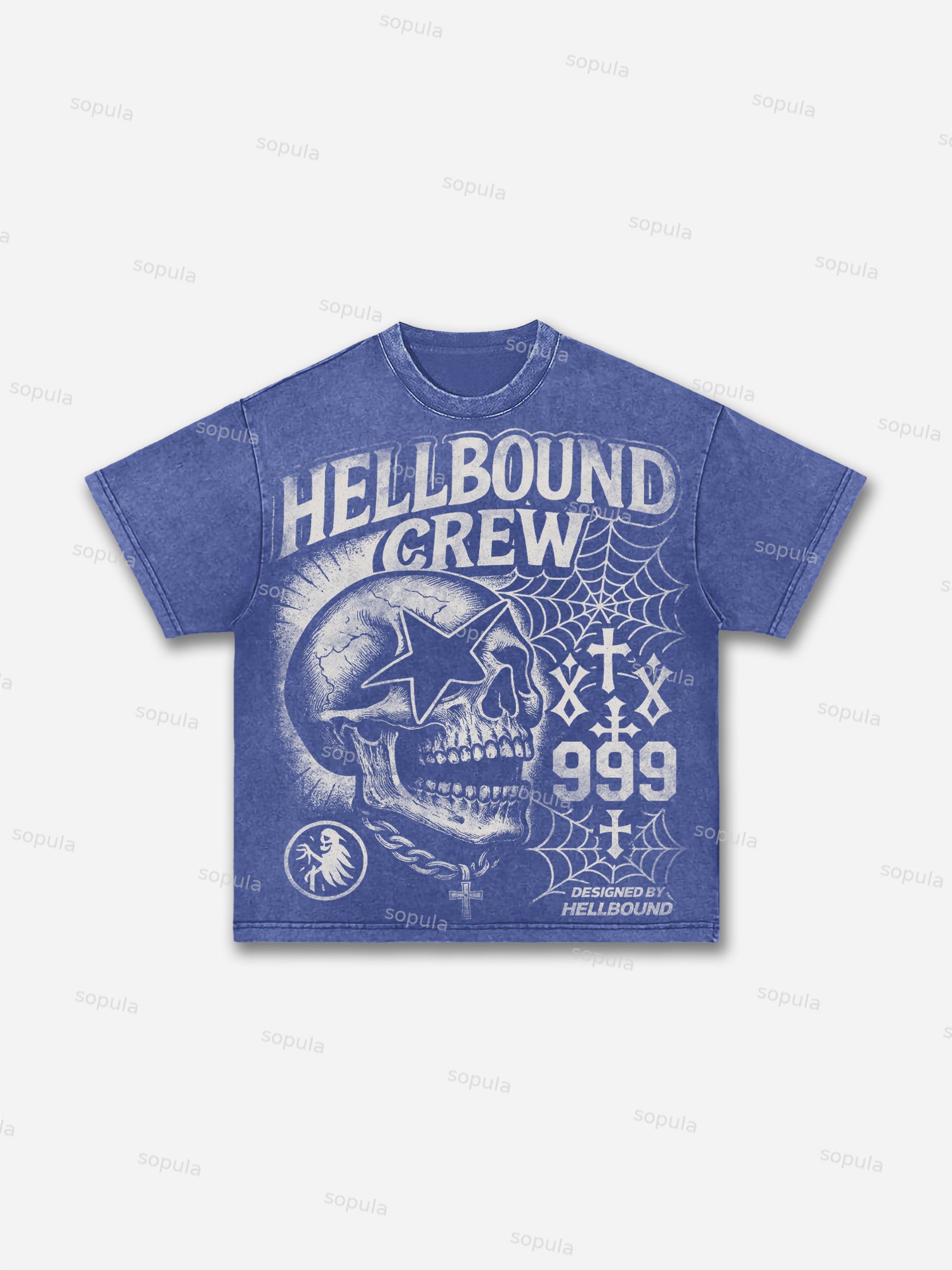 Hellbound Crew Vintage Skull Graphic Acid Wash T-shirt - Sopula｜Premium Graphic Tees & Graphic Clothing