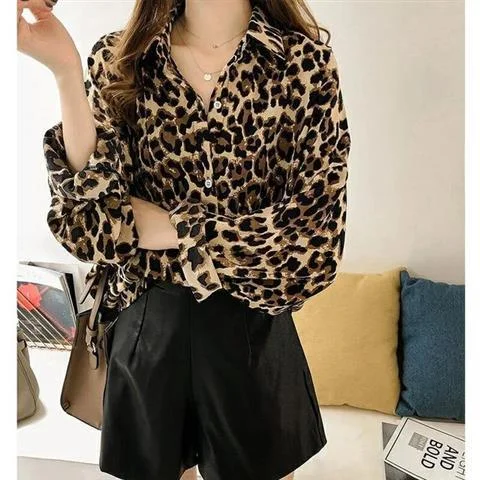 Blouses Shirts Women Chiffon Leopard-print All-match Harajuku Loose Sun-proof Streetwear Fashion Large Size 4XL Autumn Leisure