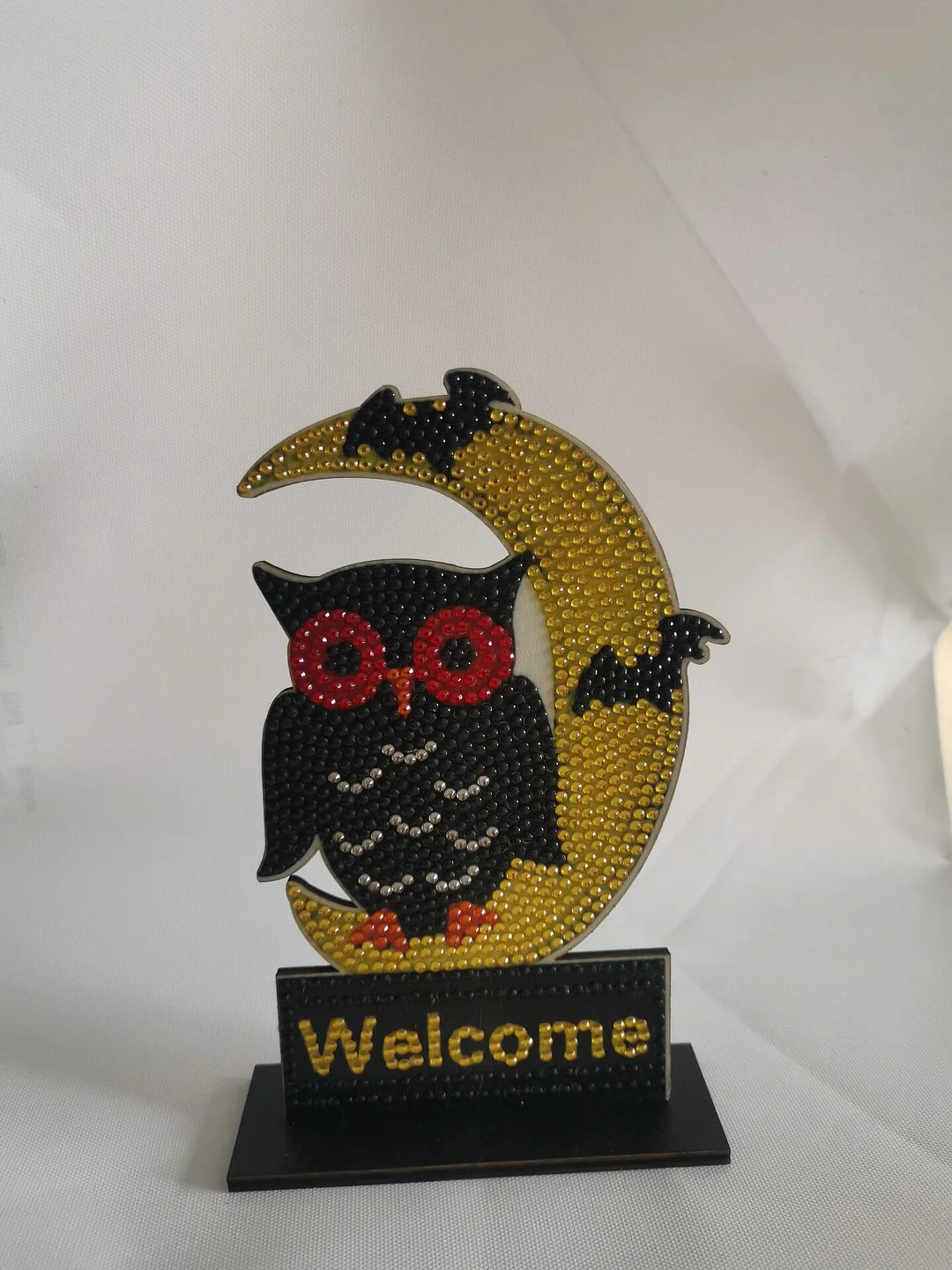 Halloween Wooden Spot Diamond Decoration Moon Owl (Single-sided Crystal Diamond)