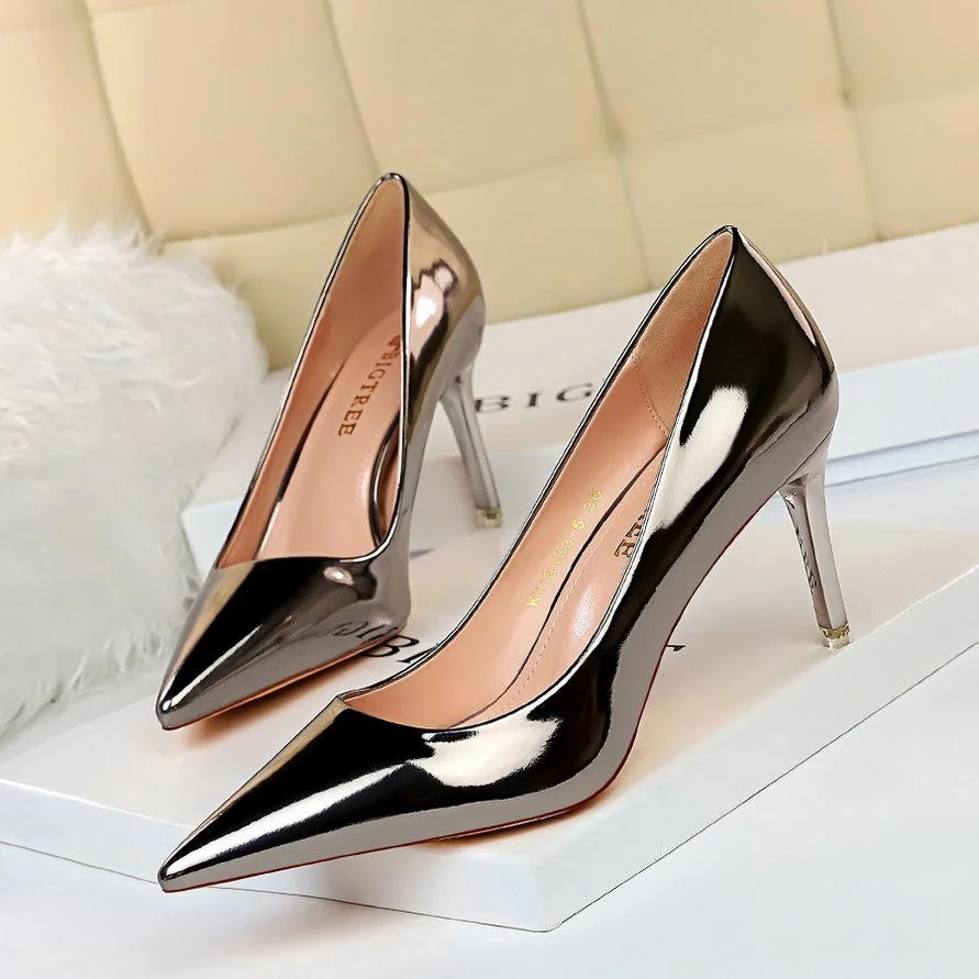 Fashion sexy shallow mouth pointed metal high-heeled shoes
