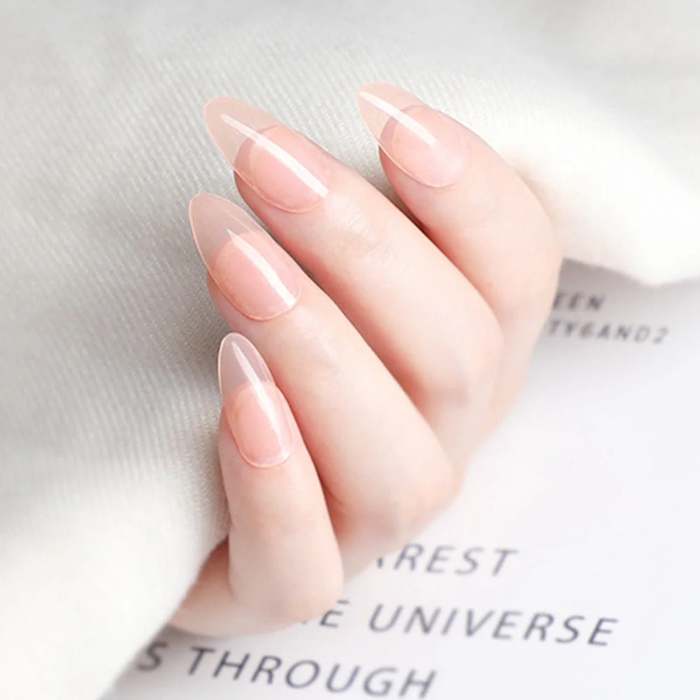 24Pcs Shiny White Short Stiletto False Nails With Jelly Glue DIY Artificial Fake Nails Art Tips Press On Manicure Tools-Nail Inspo