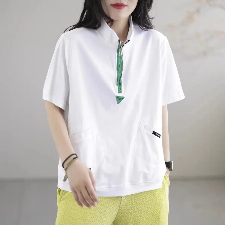 Casual Splicing Solid Color Short Sleeve T-Shirt