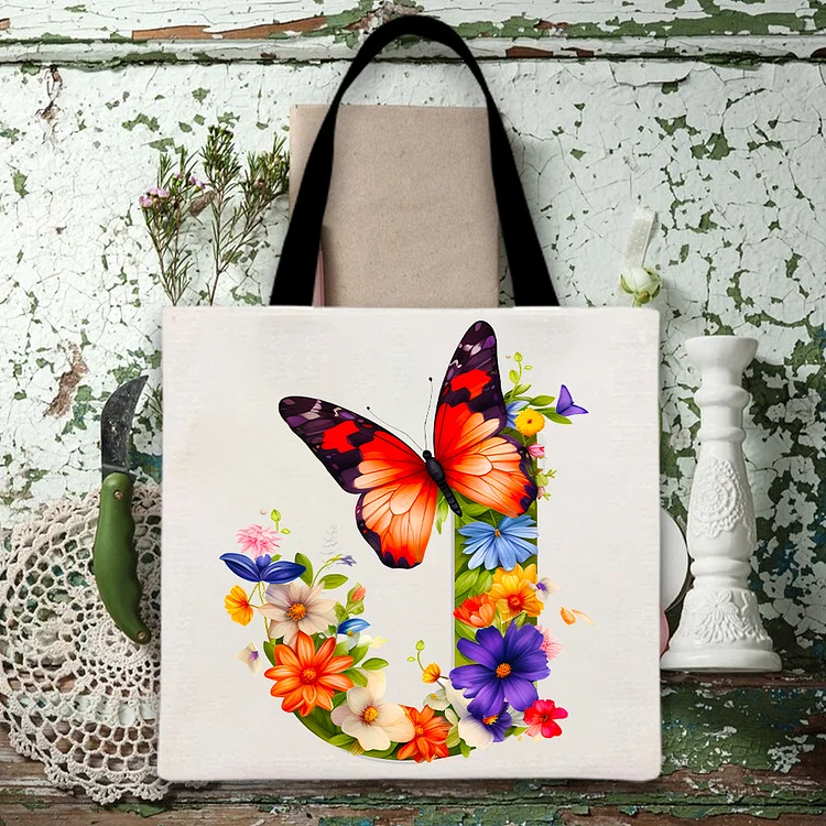 Type J Butterfly Floral Print Canvas Bag-BSTC1258