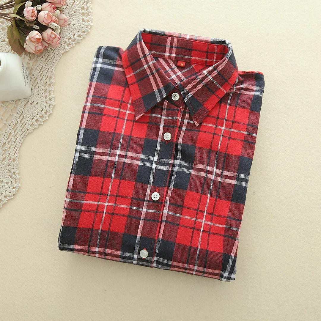 Fashion Plaid Shirt Female College Style Women's Blouses Long Sleeve Flannel Shirt Cotton Blusas Office Tops