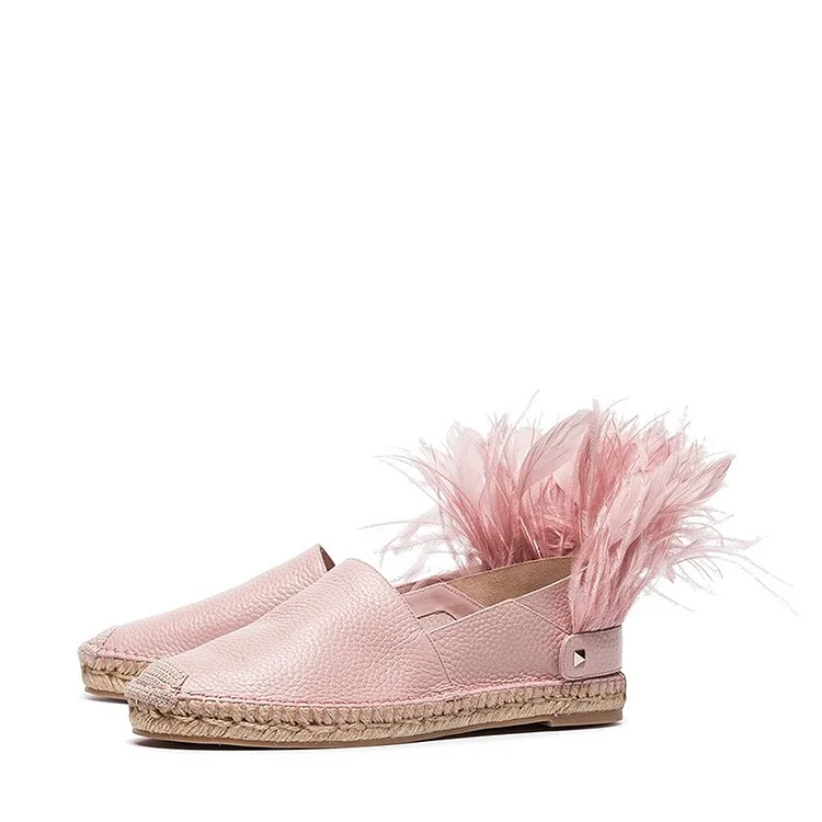 Pink Feather Comfortable Flats |FSJ Shoes