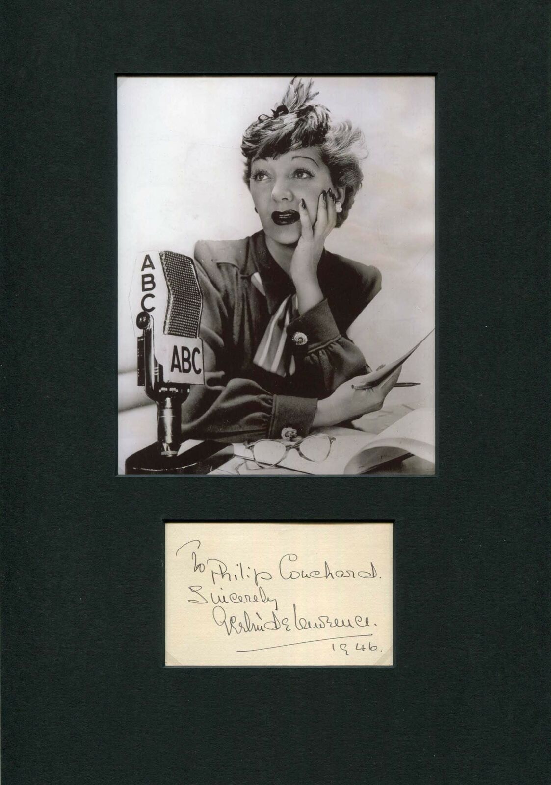 ACTRESS Gertrude Lawrence autograph, signed card mounted