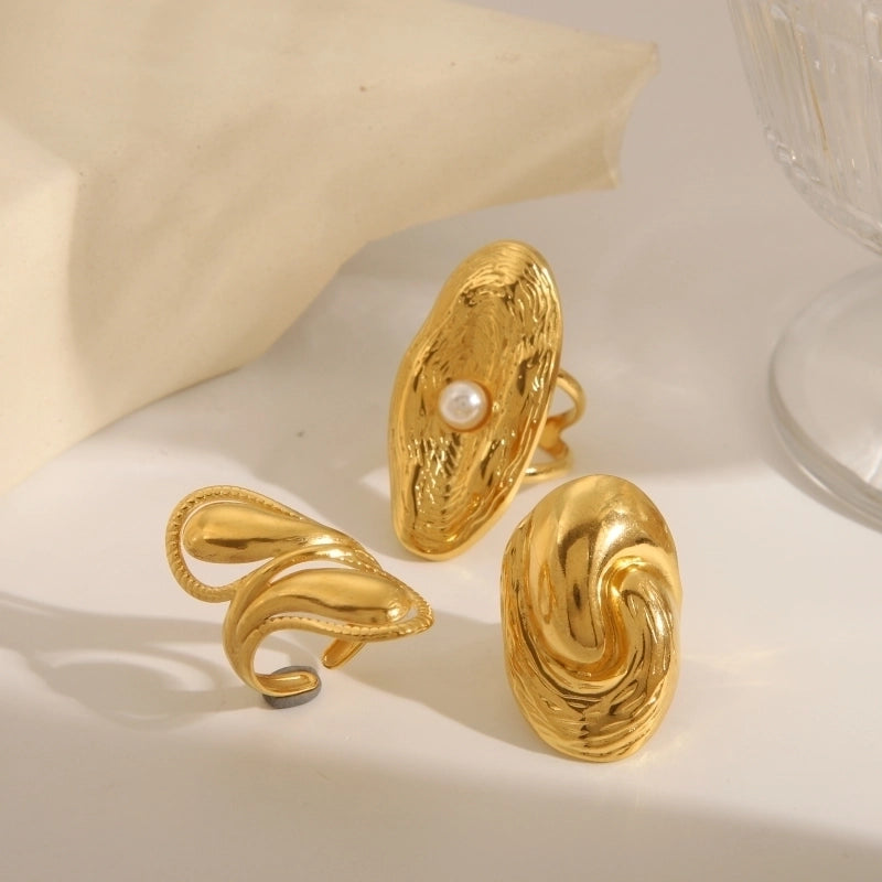 Luxurious Minimalist Streetwear Solid Color 304 Stainless Steel Artificial Pearls 18K Gold Plated Inlay Open Rings