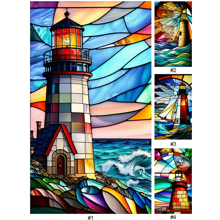 LARGE DIAMOND PAINTING KIT FULL DRILL ROUND COLORFUL LIGHTHOUSE