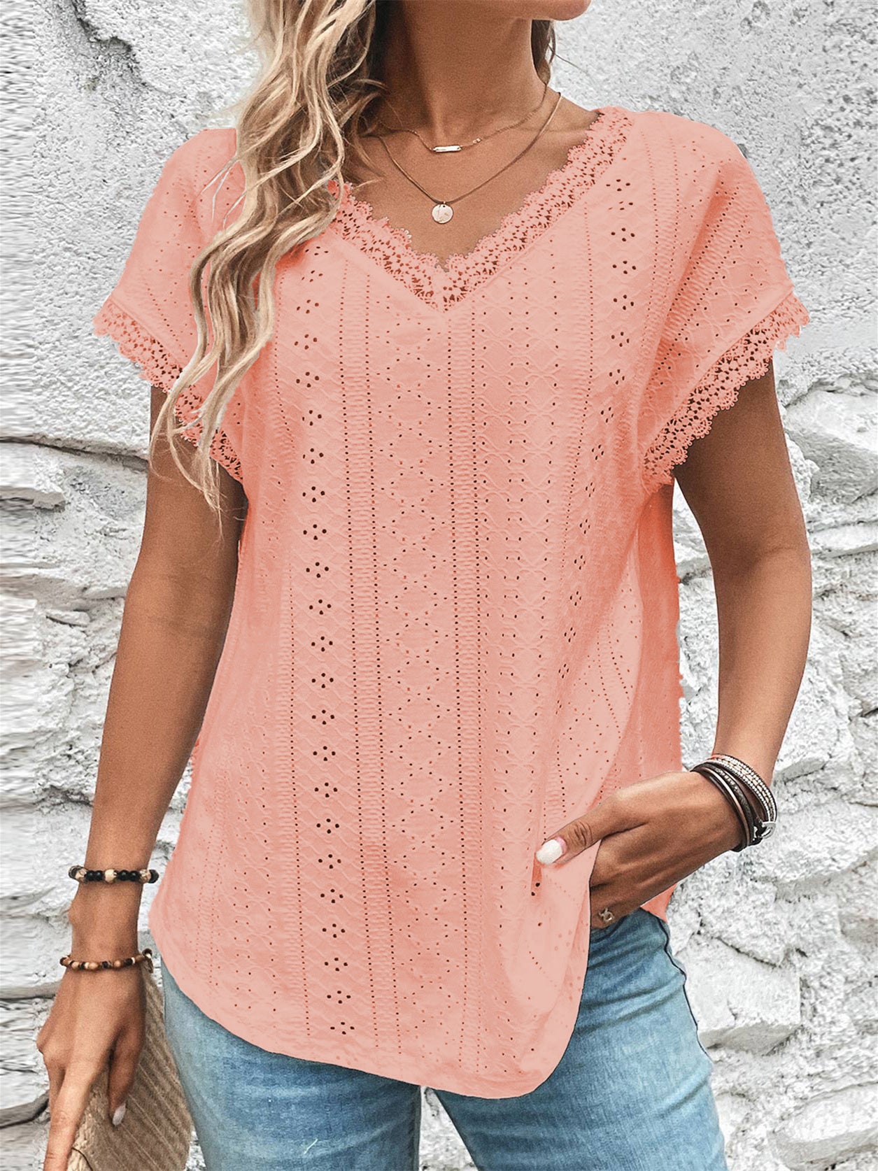 Women Half Sleeve V-neck Solid Color Dress