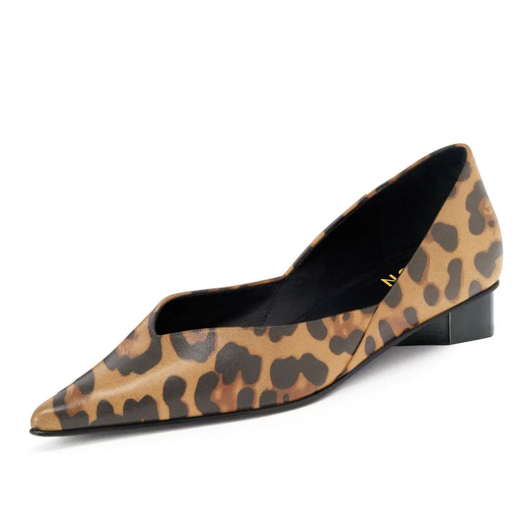 Women's Vegan Leather Pointed Toe Slip-On Pump Leopard Flats