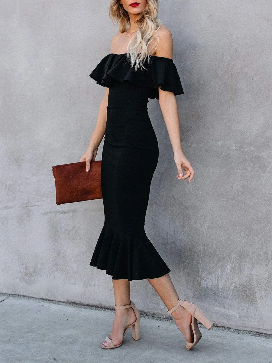 Elegant ruffled one-shoulder evening dress