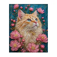 Pink Blossom Orange Cat - Pearls Painting
