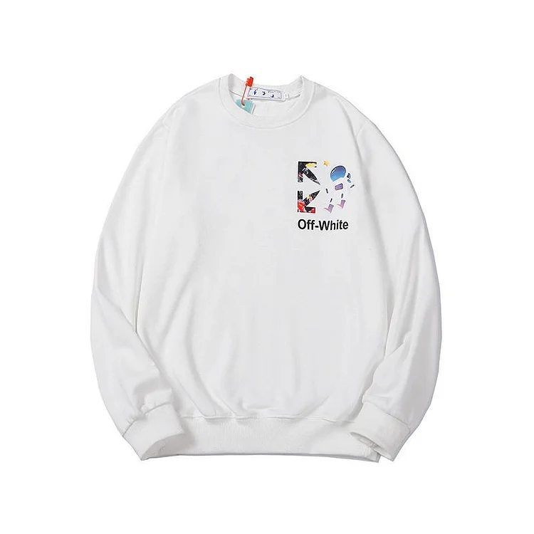 Off White Sweatshirts Autumn and Winter Off Cartoon Astronaut Arrow Pattern Terry Sweater Men and Women