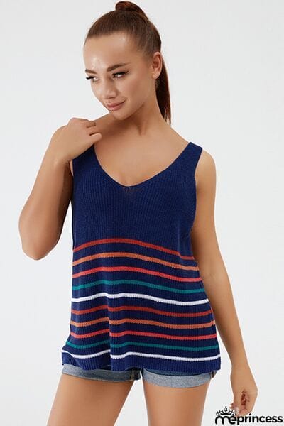 Striped V-Neck Wide Strap Tank