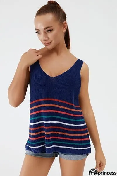 Striped V-Neck Wide Strap Tank