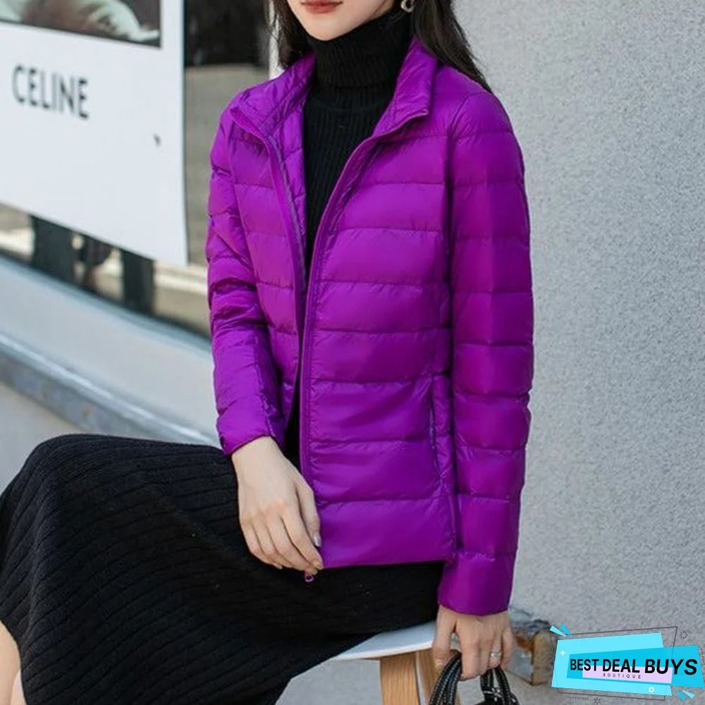 Autumn and Winter Light Down Jacket Women Stand Collar Short Coat