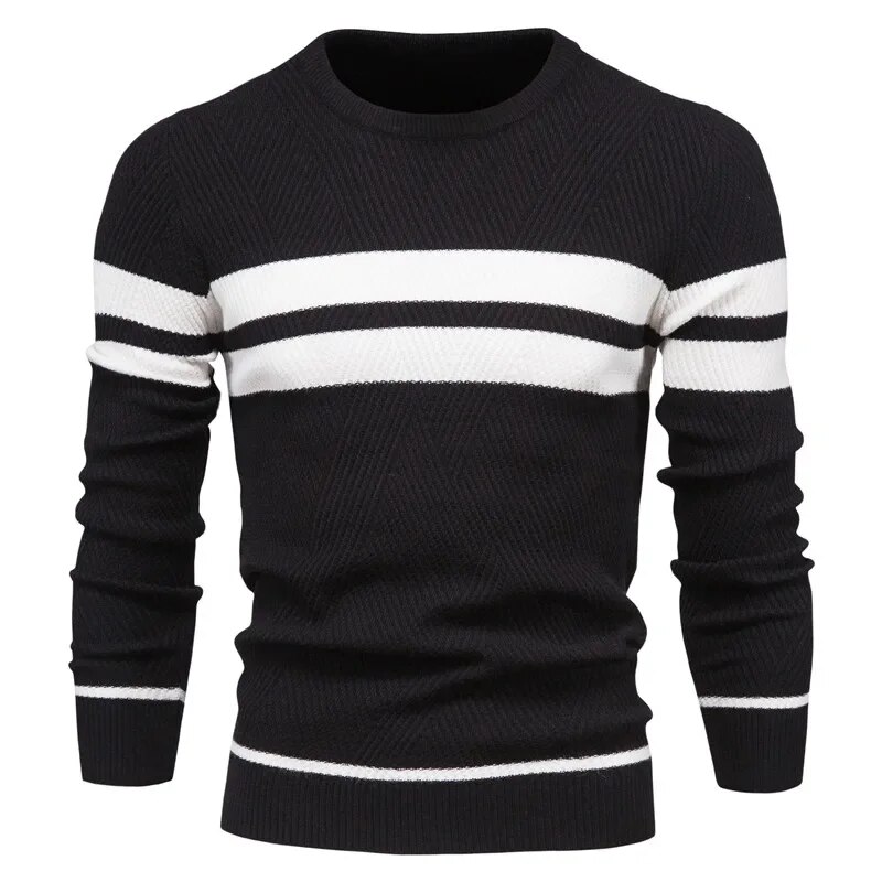 Men's Casual Stripe Pullover Round Neck Sweater | ARKGET