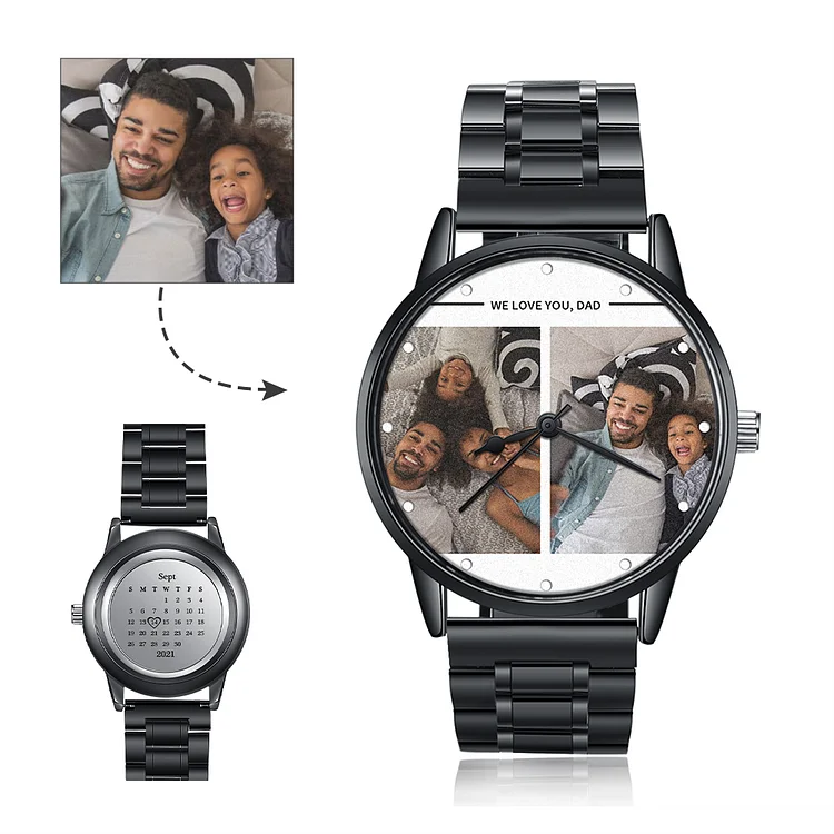 Personalized Photo Watch Custom 2 Photos Mechanical Watch Date Keepsake Gifts for Him