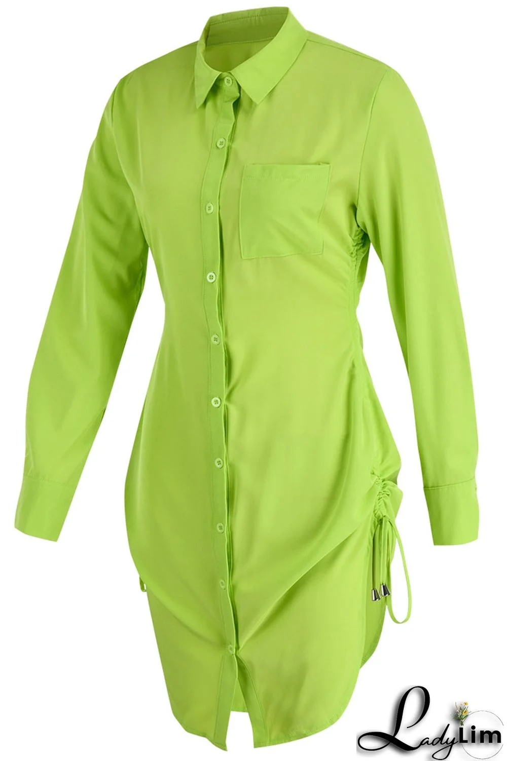 Tangerine Red Casual Solid Bandage Patchwork Buckle Turndown Collar Shirt Dress Dresses