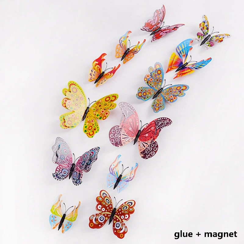 12Pcs 3D Double Layer Butterfly Wall Sticker on The Wall for Home Decor DIY Butterflies Fridge Magnet Stickers Room Decoration