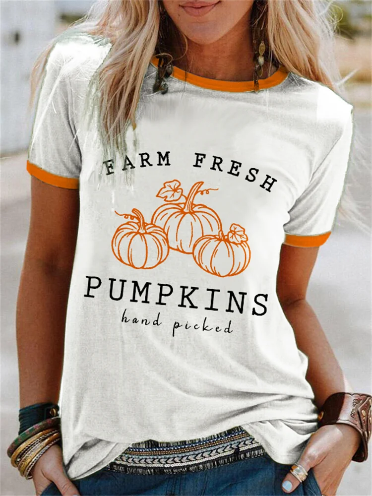 Farm Fresh Pumpkins Contrast Color Hem T Shirt