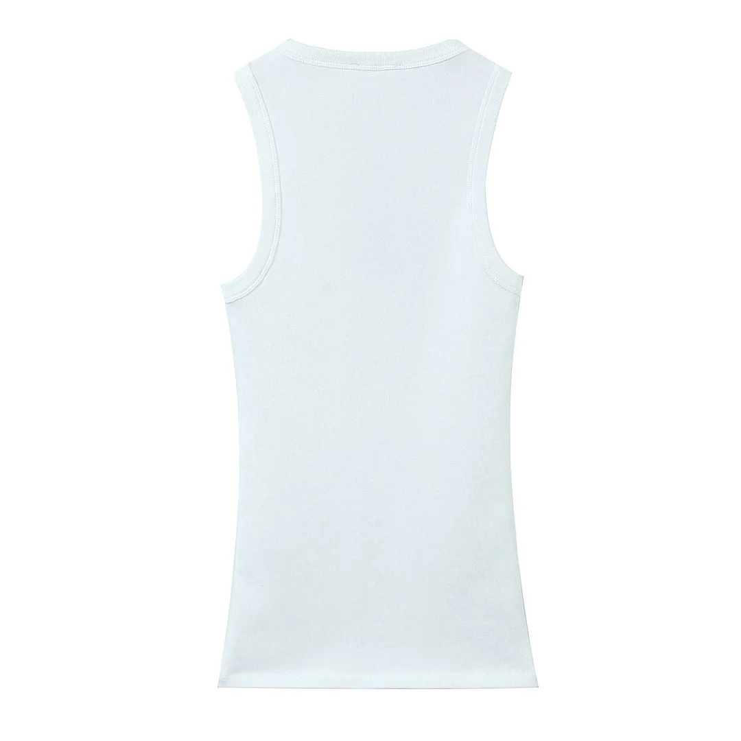 Nigikala Nigikala New Stretch Ribs Simple Sleeveless Collar Top