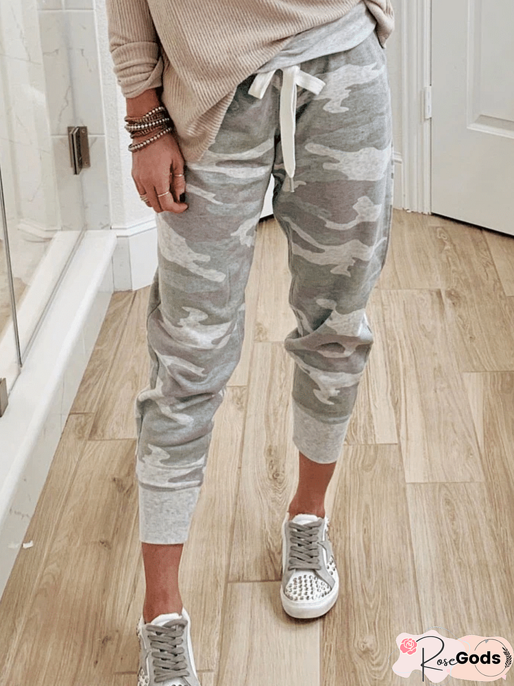 Gray Casual Printed Sports Pants