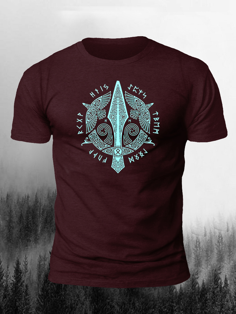 Men's Viking Symbols Print Casual Short Sleeve T-shirt