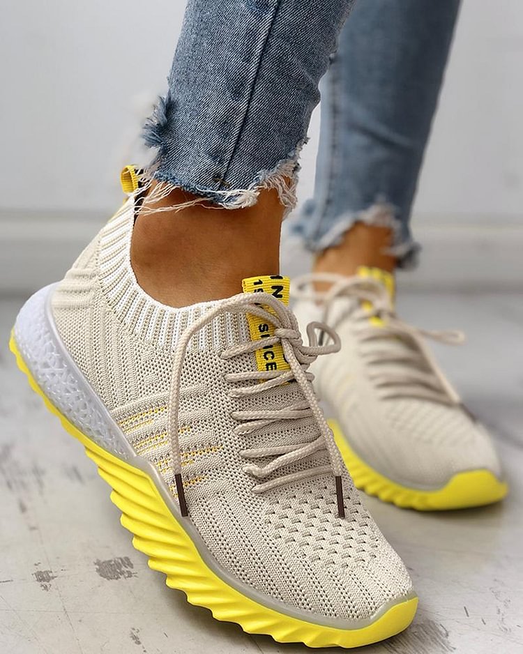 Colorblock Knitted Breathable Lace-Up Yeezy Sneakers
